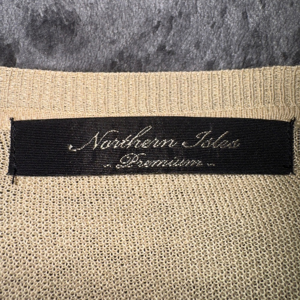 Northern Isles Premium Mens XL Tan Silk Cotton Blend V-Neck Sweater Beige Knit - Picture 6 of 14